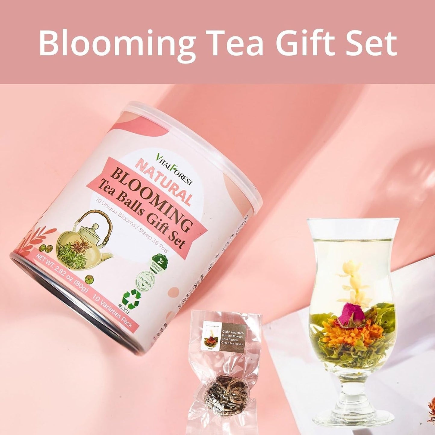 Blooming Tea Flowers Gift Set, 10 Unique Varieties Flowering Tea Balls, Individual Packing Handmade Blooming Balls for Anniversary, Valentine, Birthday