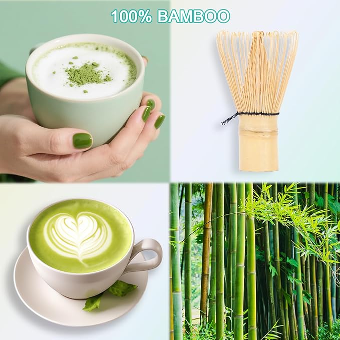 Bamboo Matcha Whisk Set 4pcs, Include Macha Bamboo Whisk (Chasen), Traditional Scoop Chashaku, Tea Spoon, Sifter, Traditional Japanese Tea Tools, Basic Matcha Tea Making Kit for Matcha Lovers