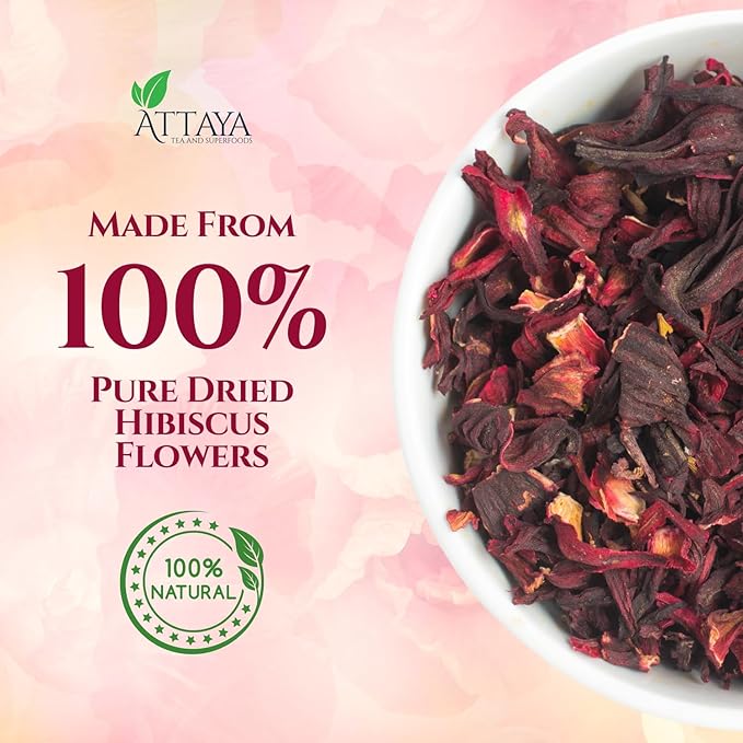 Attaya Pure Hibiscus Tea Bags, 100 Count: Premium Herbal Tea, Eco-Friendly Tea Bags, Caffeine-Free, Non-GMO, No Sugar. Hibiscus is directly sourced from Nigeria.