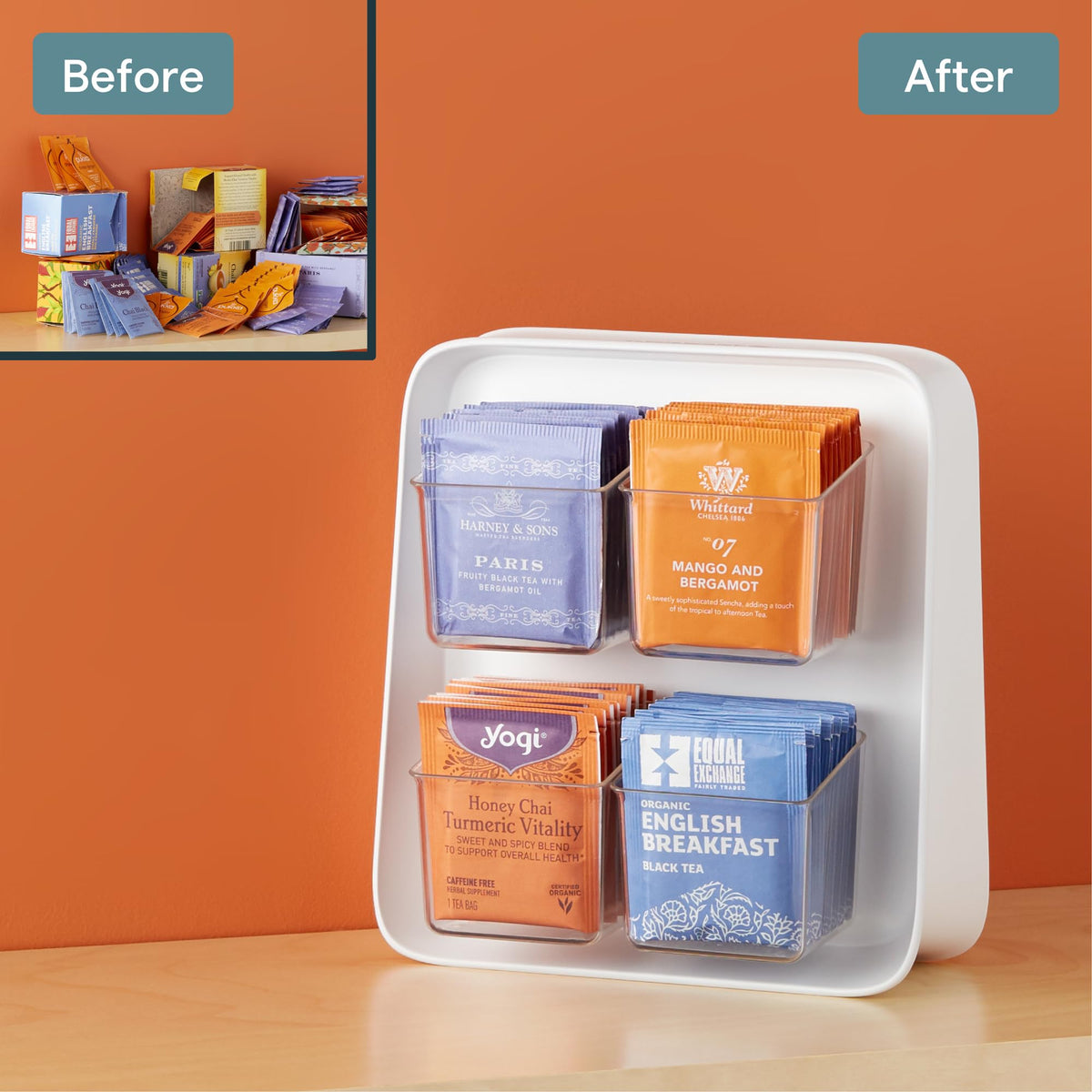 YouCopia SipStation 80 Tea Bag Organizer, Cabinet to Counter Tea Bag Caddy