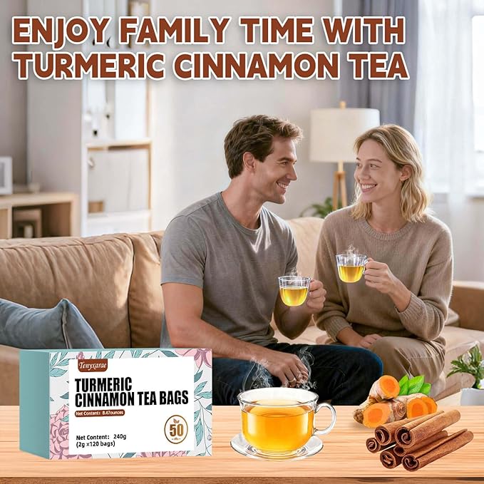 Organic Turmeric Ginger Cinnamon Tea Bags, 120 Teabags, 2g/Bag, Made with 100% Natural Turmeric and Cinnamon. Caffeine-Free, Sugar-Free, Gluten-Free