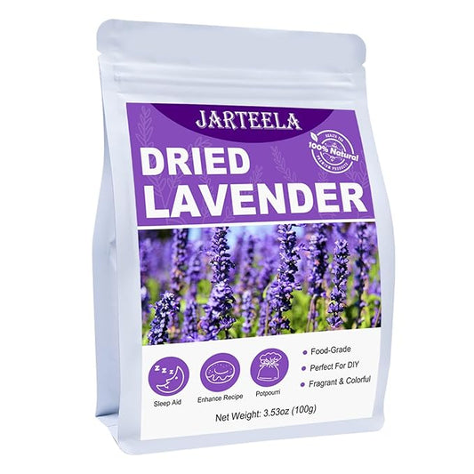 Jarteela - Dried Lavender Flowers - 3.53oz/100g - Premium Natural Food-grade Edible Flowers - Culinary Lavender Buds - Non-GMO - Perfect for Tea, Baking, Lemonade, DIY, Sachets