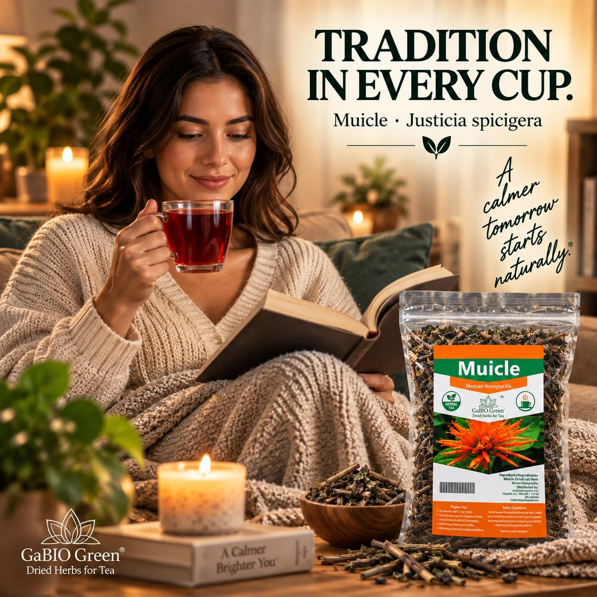 Muicle Herbal Tea – Mexican Honeysuckle Loose Leaf – 100% Single Ingredient, Caffeine Free – Gabio Green – 4.1 oz