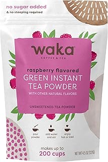 Waka Instant Green Tea Mix, Raspberry Flavored - 100% Tea Leaves, No Additives, Unsweetened Tea Powder in Bulk Pouch – Easy Quick Hot and Iced Teas, Up to 200 Cups (4.5oz)