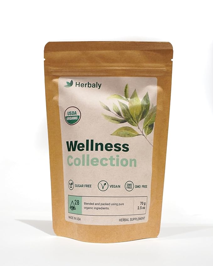 Herbaly Wellness Collection Organic Herbal Ginger Tea, 70 g, 28 Count Bag