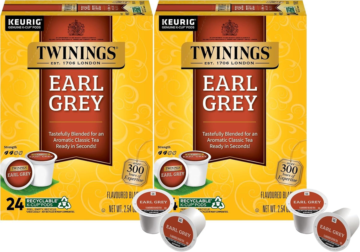 Twinings Earl Grey Black Tea K-Cup Pods for Keurig, 24 Count (Pack of 2), 48 Total, Flavoured with Citrus and Bergamot