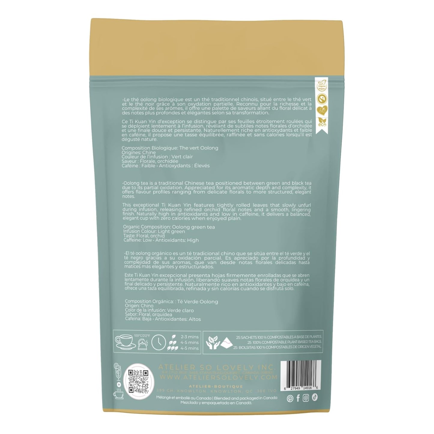 Atelier So Lovely Ti Kuan Yin Oolong Tea, Organic, Low Caffeine, Floral