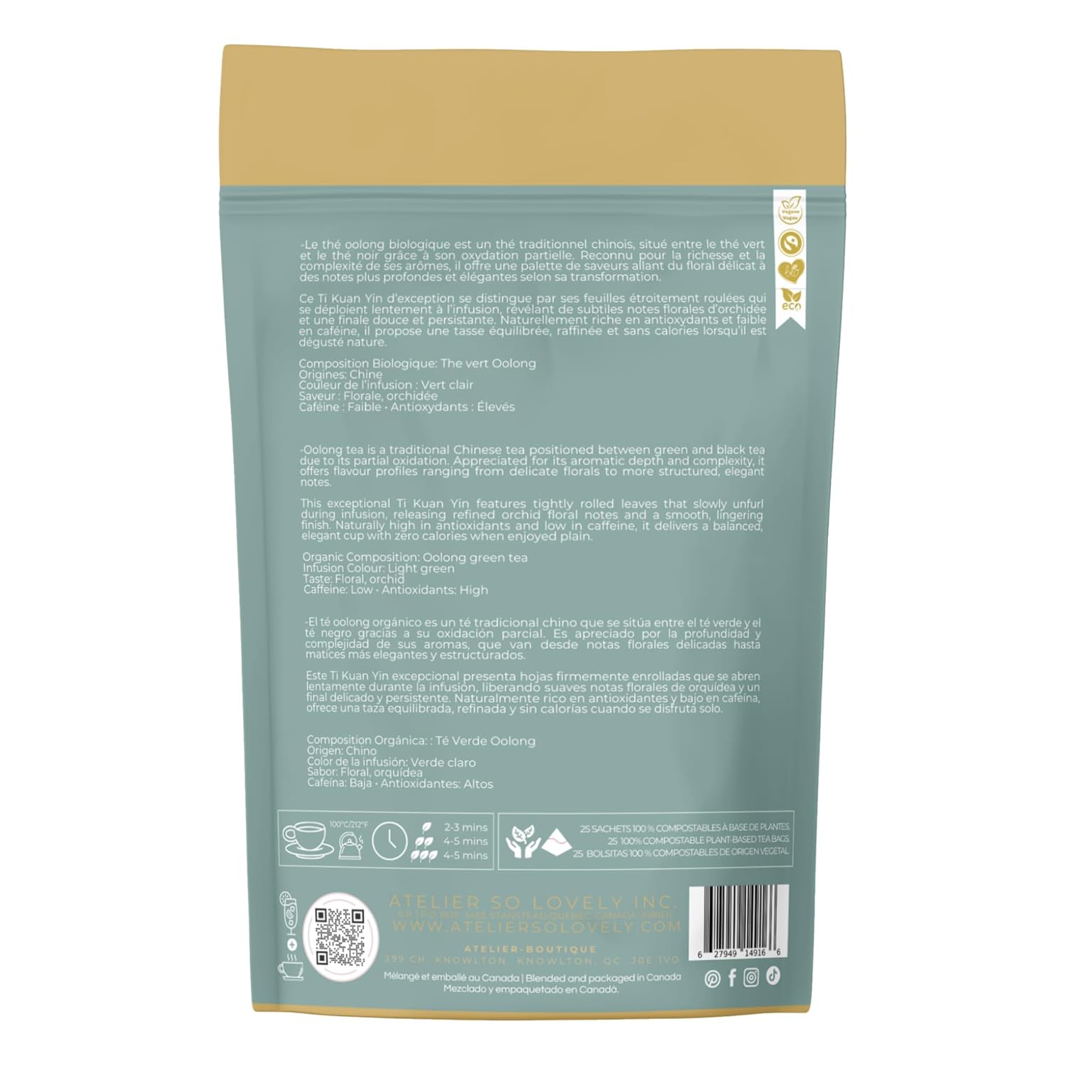 Atelier So Lovely Ti Kuan Yin Oolong Tea, Organic, Low Caffeine, Floral