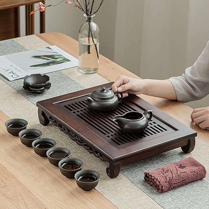 Bamboo Tea Trays for Serving with Drawer Water Storage Drainage Tea Serving Tray Chinese Tea Tray Gongfu for Teahouse Home Office, 15.74"×10.82"×2.75"