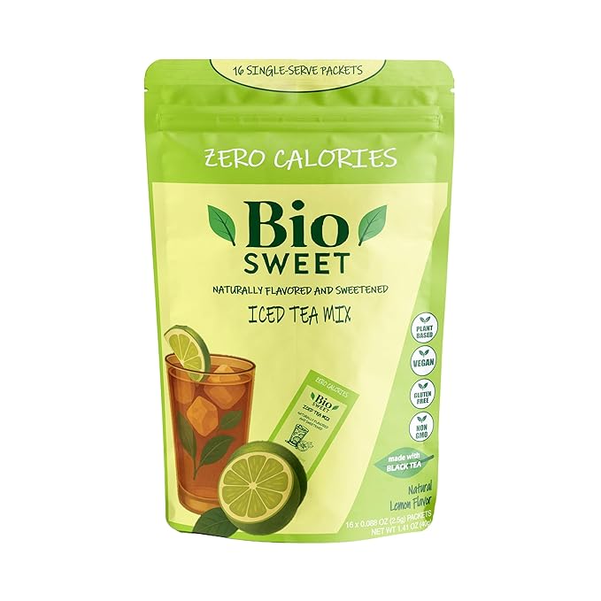 BioSweet Iced Tea Mixes - Lemon Flavor, Zero Calorie Mix from Real Black Tea, Naturally Sweetened & Flavored, Non GMO, Gluten Free