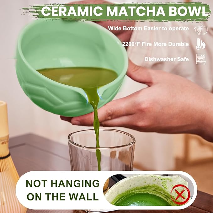 Matcha Whisk Set, Lotus Cyan Ceramic Matcha Set Includes Matcha Bowl, Matcha Whisk (Chasen) and Holder, Sifter, Bamboo Scoop & Spoon