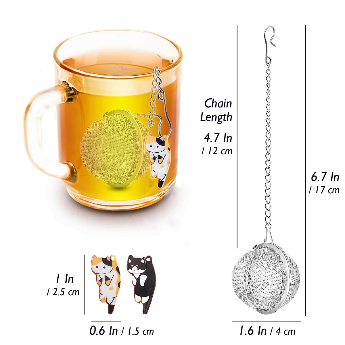 PUSCOBSY Cat Tea Infuser Set - Enhance Your Tea Experience with Premium Loose Leaf Tea Strainers and Balls, 2 PCS Gold-Plated