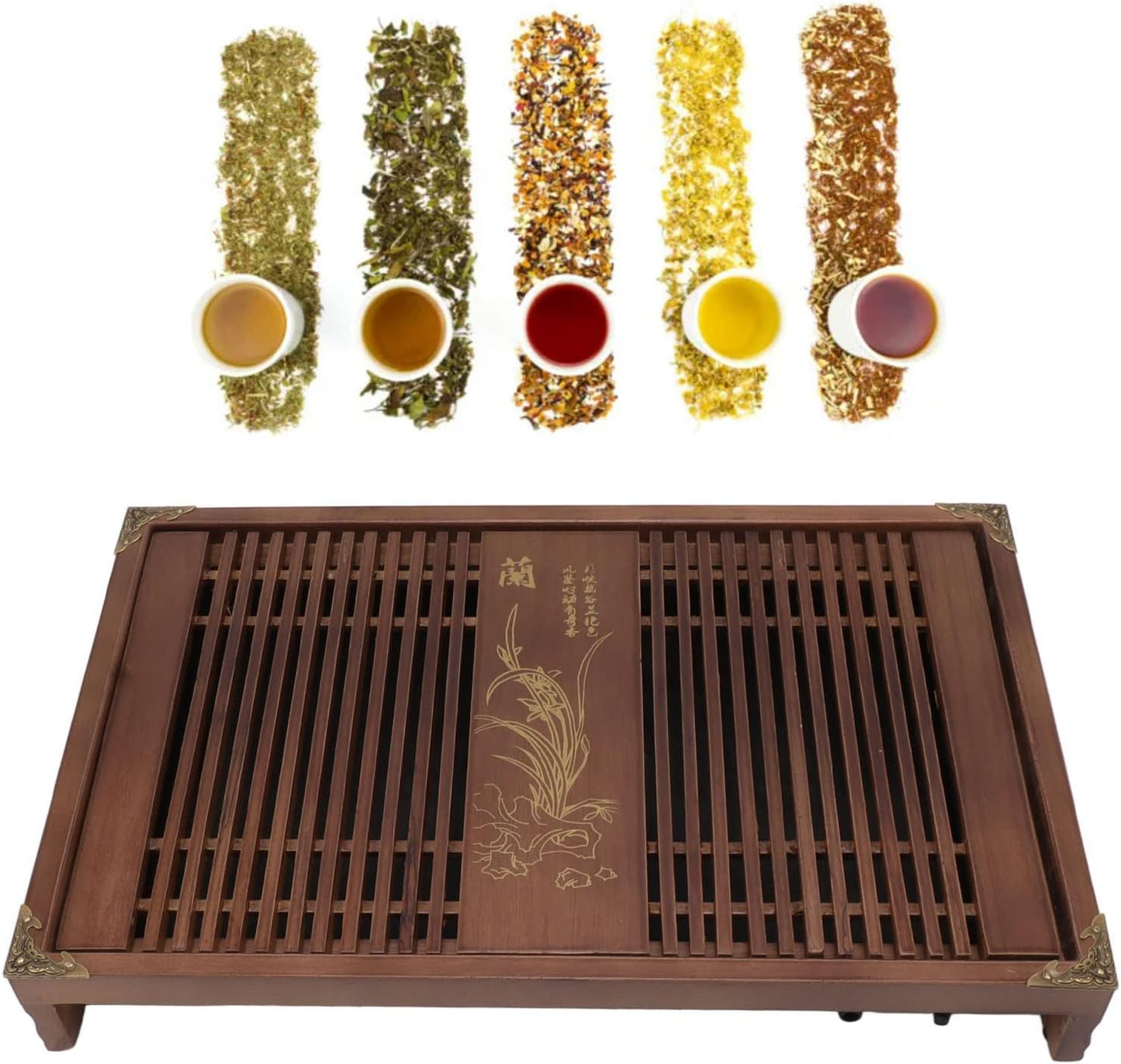 Kungfu Tea Tray Chinese Gongfu Tea Tray Drainage Water Storage Wood Tea Table with Drain Pipe (Light )