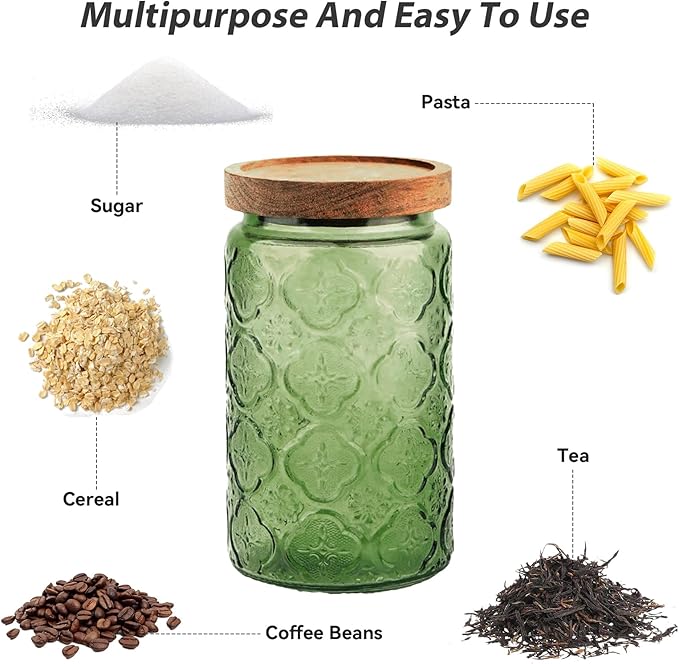 Glass Jar with Lid, Vintage Glass Storage Jars with Airtight Lid Coffee Canister Sugar Container for Kitchen Counter Pantry, Spice, Candy