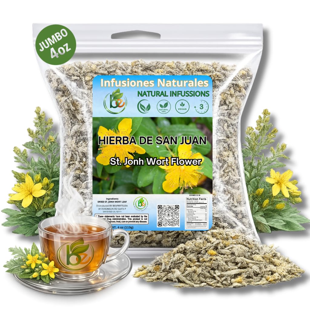 B-Experts Hierba de San Juan (St. John’s Wort) Tea – 4 oz Loose Leaf – 100% Natural, Vegan, Non-GMO – Herbal Tea by