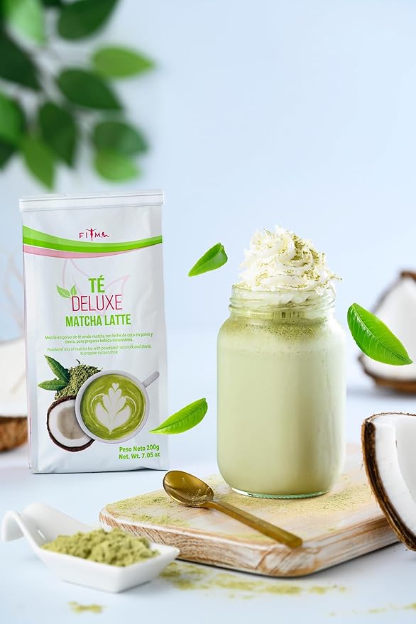 Té Deluxe Matcha Latte - Ceremonial Grade Matcha Tea with Coconut Cream, Oat Powder, and Collagen for a Delicious Detox and Digestive Support. Stevia-Sweetened. 20 Servings