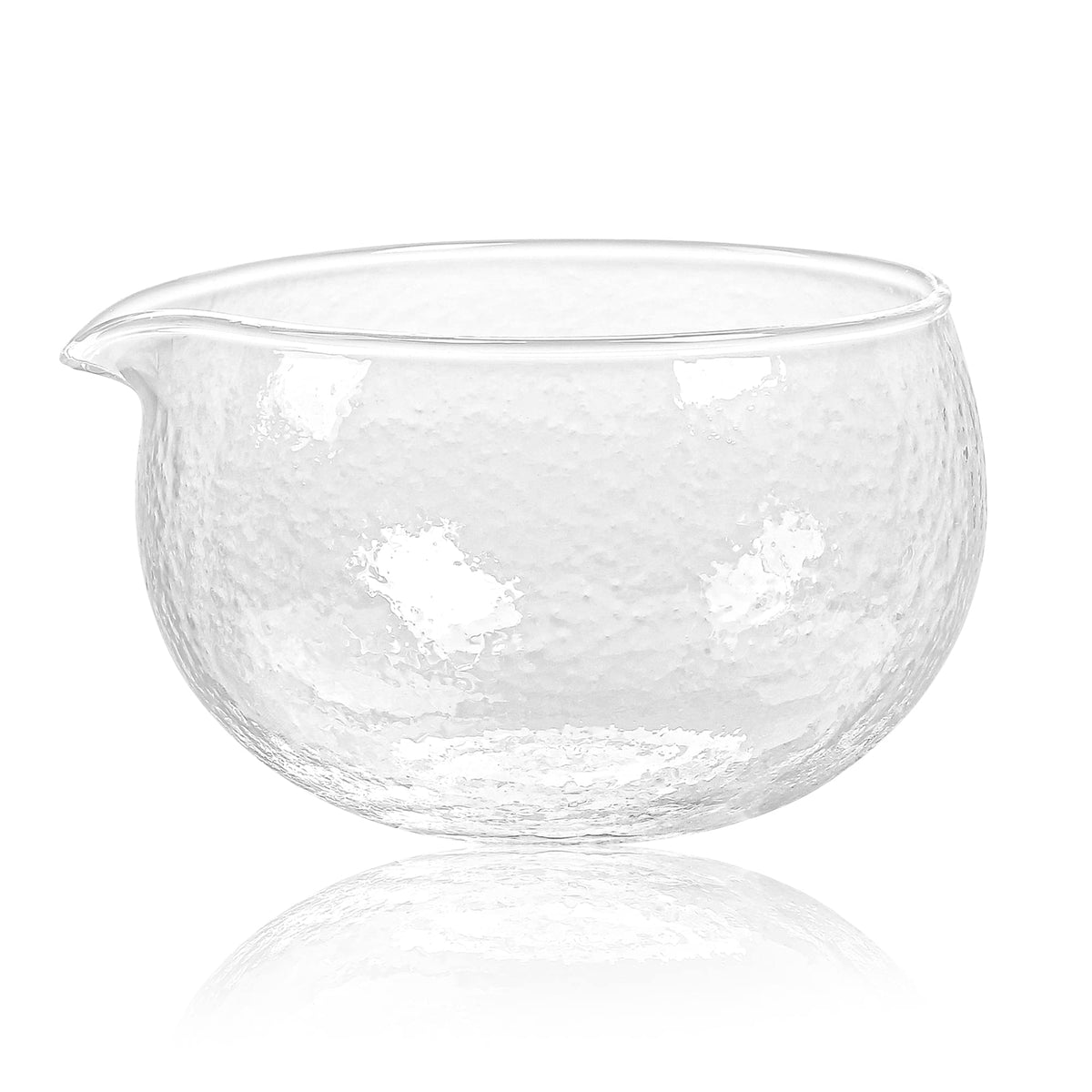 ZENRC Textured Glass Matcha Bowl With Pouring Spout - Handmade Japanese Style Matcha Green Tea Ceremony Chawan 400ml 13.5 oz