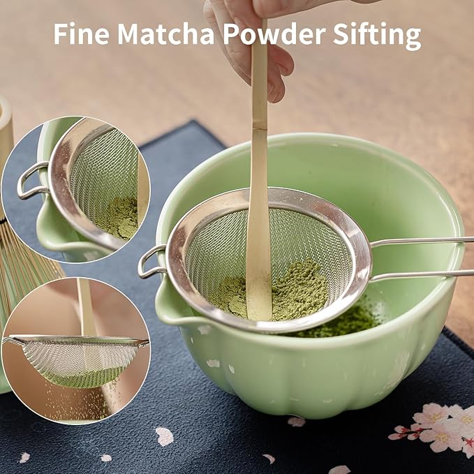 Matcha Whisk Set of 8 - Htrcxb Ceramic Matcha Set, Include Matcha Bowl, Matcha Whisk and Holder, Bamboo Scoop, Measuring Spoon, Scoop Rest