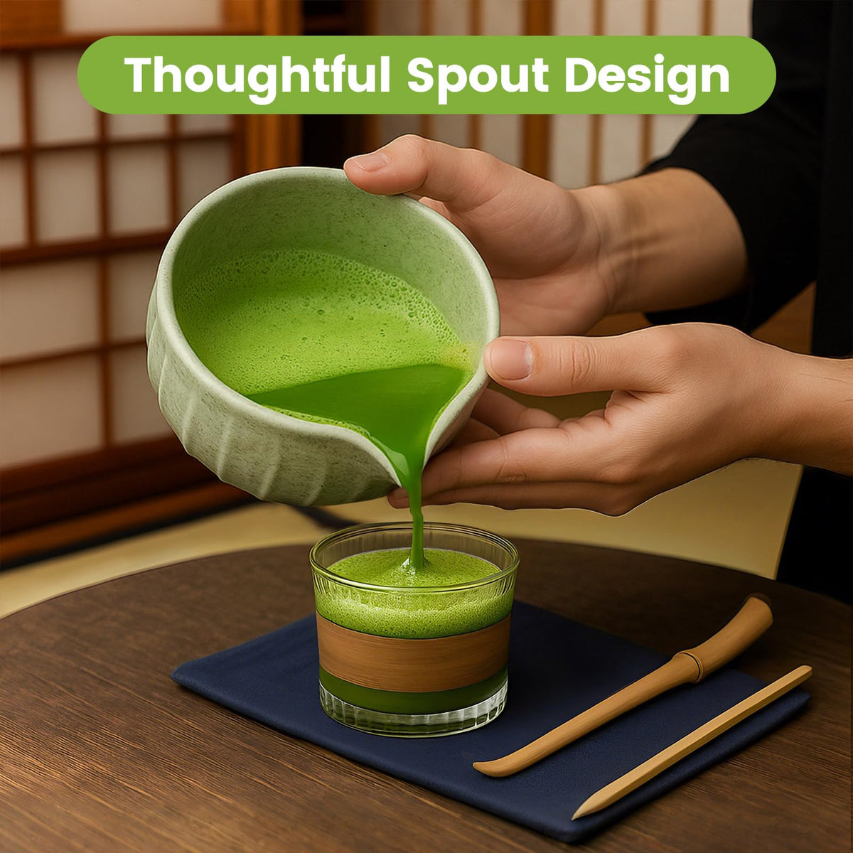Farielyn-X Matcha Whisk Set, Japanese Tea Set (5pcs) includes Matcha Bowl with Spout (19 oz), Bamboo Whisk, Matcha Scoop