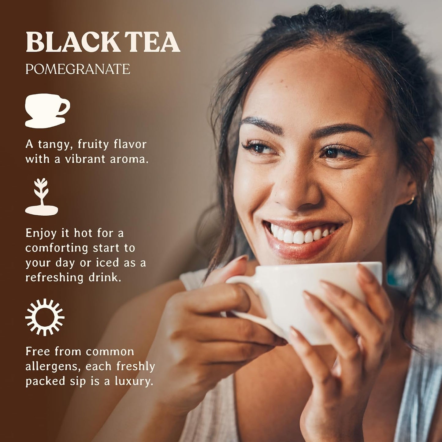 AKINA - Pomegranate Flavored Black Tea Bags, Individually Wrapped, Fruity String and Tag Kenyan Pomegranate Tea Bags, Sweet and Tangy with Refreshing Aroma (Box of 25) (50g)
