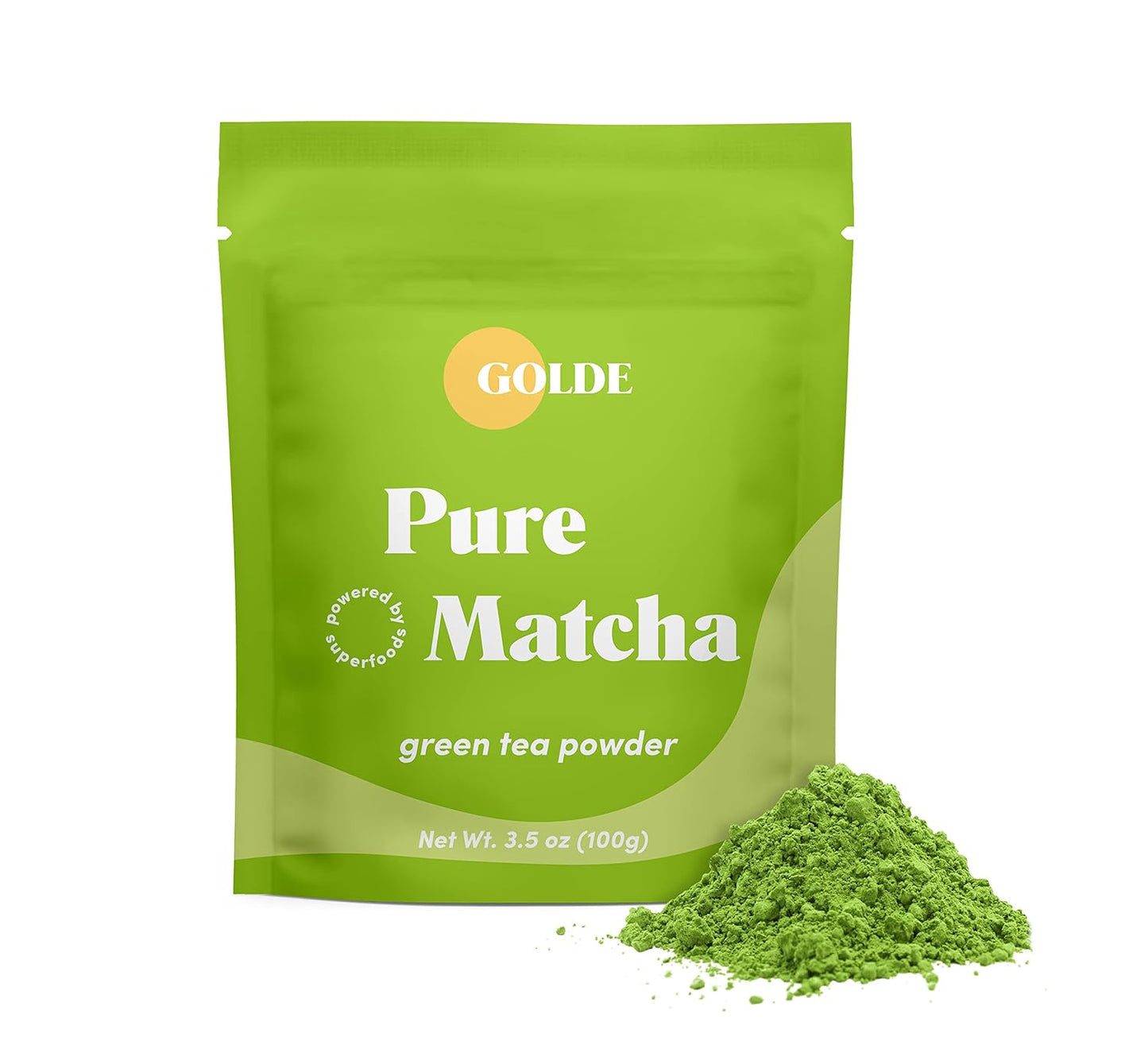 GOLDE - Pure Matcha - Ceremonial Grade Matcha Powder - Green Tea Superfood w/L-Theanine &amp; Antioxidants - 60mg Caffeine - Jitter Free Energy - 100g Pouch