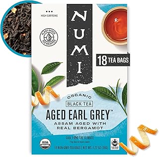 Numi Organic Aged Earl Grey Tea | 18 Black Tea Bags | Assam Black Tea with Real Bergamot | Caffeinated