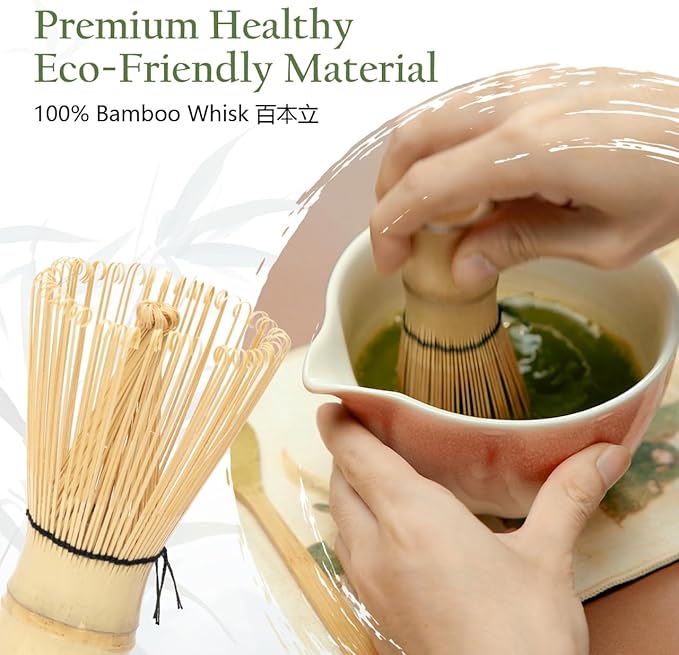 Matcha Whisk Set, Matcha Bowl with Spout, 8PCS Macha kit, Matcha Whisk and Bowl, Chasen, Bamboo Scoop, Scoop Rest, Sifter and Tea Towel