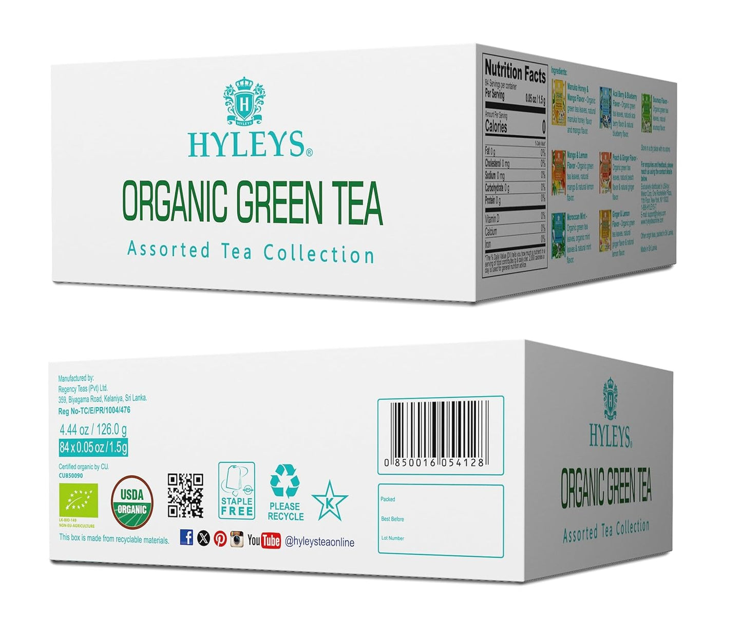 Hyleys Organic Green Tea 7 Assorted Flavors - 84 Tea Bags