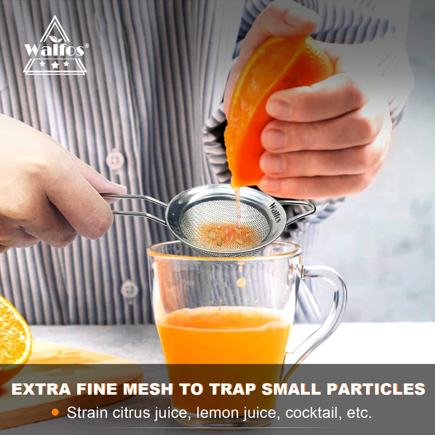 Walfos Small Fine Mesh Tea Strainer, Mini Stainless Steel Sieve with Handle, 2.7 Inch Kitchen Metal Sifter Strainers for Tea, Juicing, Coffee, Cocktail, Powdered Sugar, Matcha (2 Pack)