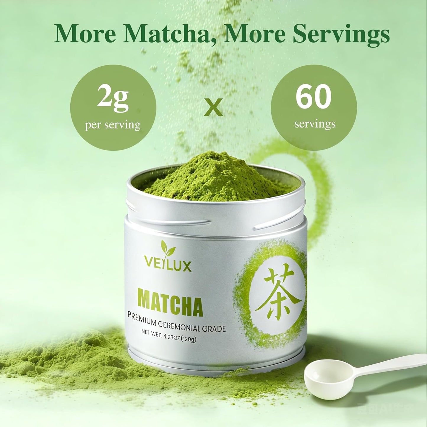 VEILUX Ceremonial Grade Matcha Green Tea Powder-100% Pure Unsweetened No Additives - First Harvest Quality for Authentic Flavor, Vibrant Green & Smooth Umami Taste, 4.23oz Tin