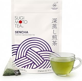 SUGIMOTO TEA Japanese Green Tea Sencha Fukamushi Tea Bags 20 Count