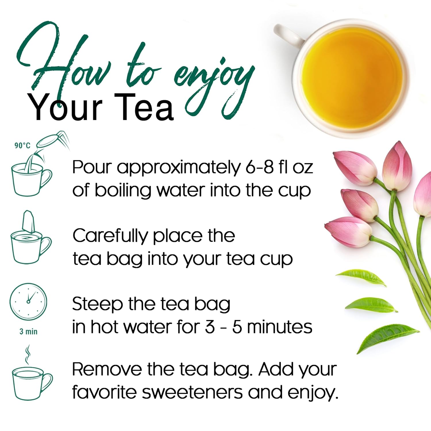 FreshDrinkUS, Premium 20 Tea Bags of Lotus Green Tea, 100% Natural. Exquisite Flavor, Handpicked Leaves, Perfect for Tea Lovers. No Sugar, No Gluten, Vegan.