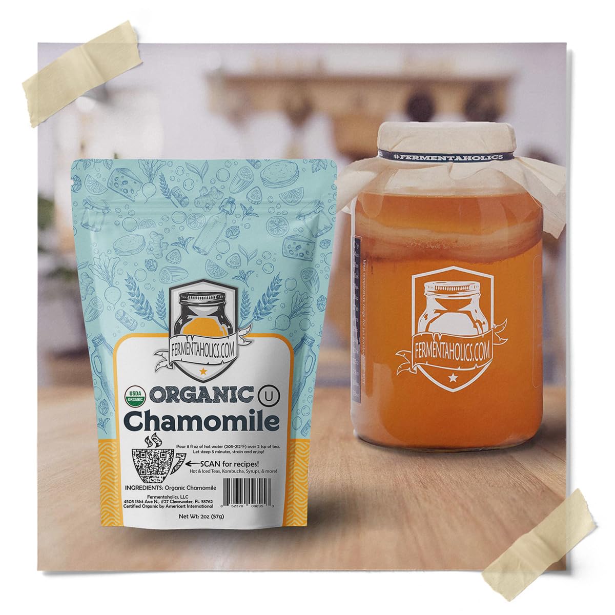 Fermentaholics Chamomile Flowers, Loose Leaf – 2 oz – USDA Certified Organic Loose Leaf – Sweet, Subtle Flavor for Kombucha Brewing & Herbal Tea