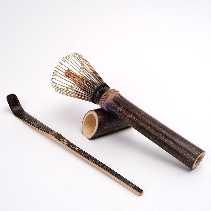 Joyscale Bamboo Matcha Whisk Set, Long Handled Chasen, Scoop(Chashaku), Bamboo Whisk for Matcha Tea, Matcha Chasen(Purple) For Tea Lover Gifts