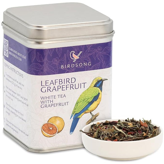 Birdsong Leafbird Grapefruit: Organic White Tea, Rich Flavourful Low Caffeinated White Peony Tea with Notes of Grapefruit and Honey, 3.4 Oz Loose-Leaf Tea with Sweet And Tangy Flavor