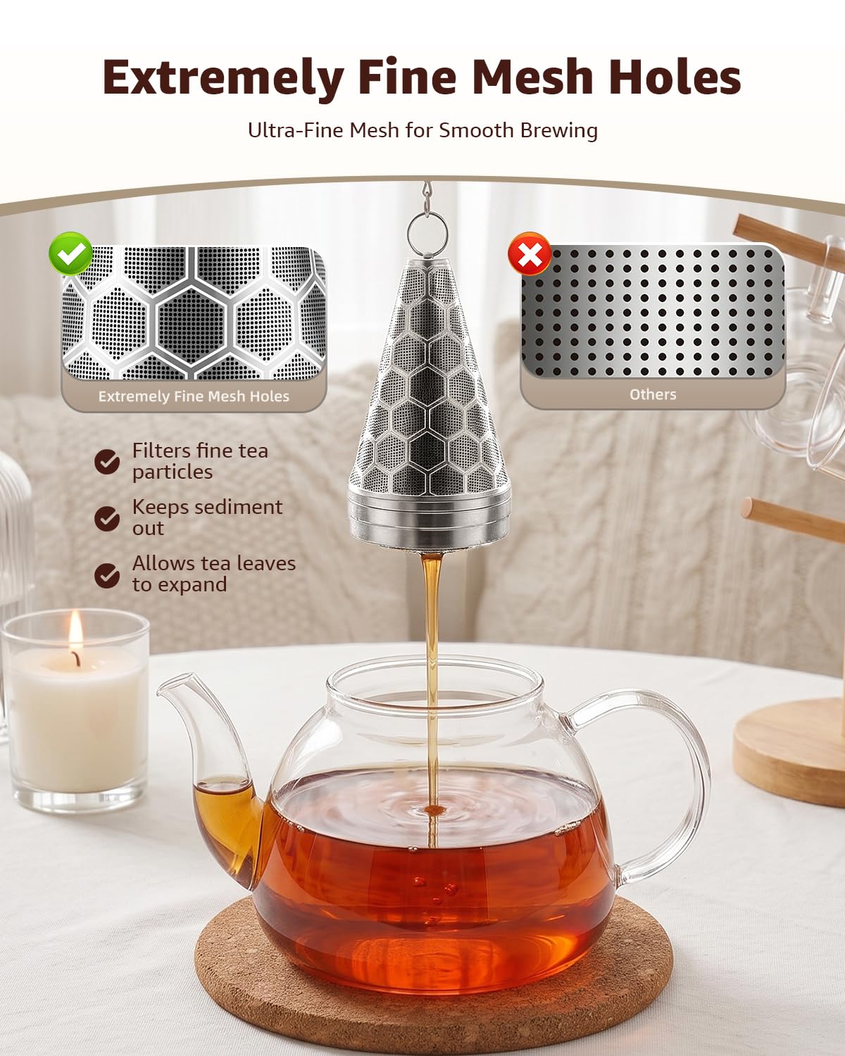 HOUSE AGAIN Tea Infuser for Loose Leaf Tea 304 Stainless Steel Cone Tea Strainer