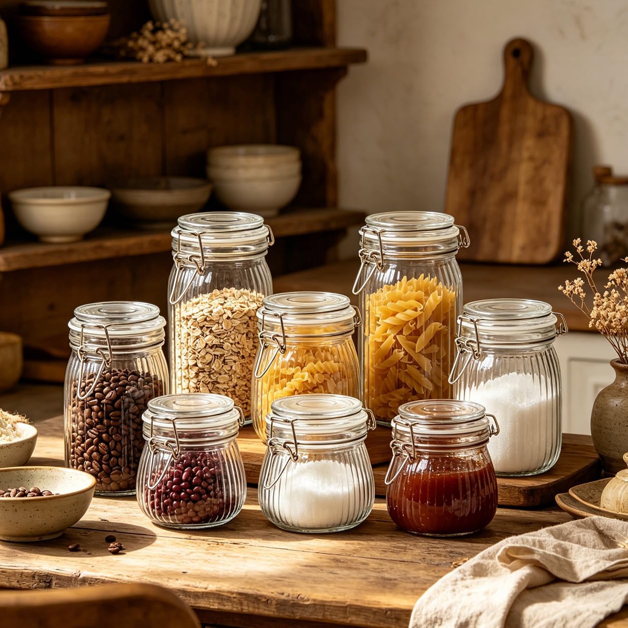 ComSaf Ribbed Glass Jars with Airtight Lids 17oz 6 Pack Wide Mouth Pickling | BPA-free food-grade glass, ribbed vintage texture, wide-mouth pickling, overnight oats, garnish &amp; small jars