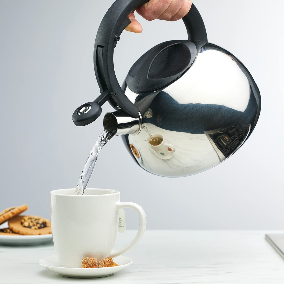 Farberware Stainless Steel Tea Kettle, Whistling Teapot, 2.3-Quart, Silver