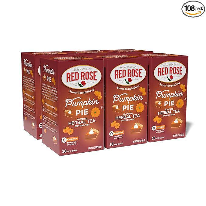 Red Rose Sweet Temptations Dessert Tea Pumpkin Pie, Zero Carbs, Zero Sugar Bursting with Flavor Caff