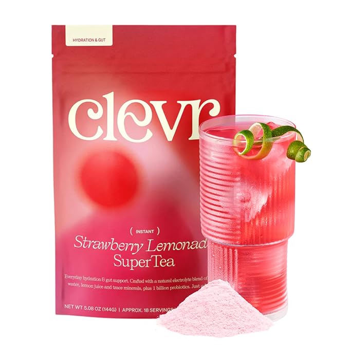 Clevr Strawberry Lemonade SuperTea, 18 Servings, Hydration Tea Blend with Coconut Water, Lemon Juice, 1B Probiotics for Gut Health, Sea Salt