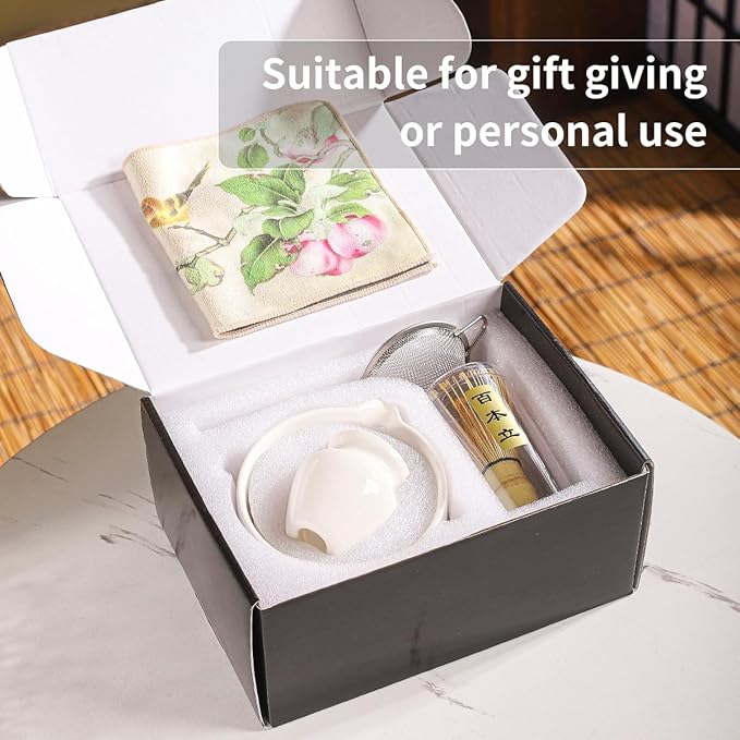 Matcha Set, 8-Piece Ceramic Matcha Bowl & Whisk Kit with Mushroom Pattern, Traditional Japanese Chawan, Bamboo Chasen, Scoop & Sifter