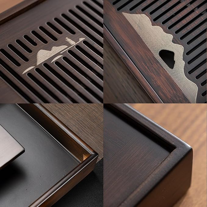 Bamboo Tea Tray Chinese Kungfu Serving Tray Gongfu Tea Table Box with Water Storage Kung Fu Tea Set Serving Tray 11.8 Inch