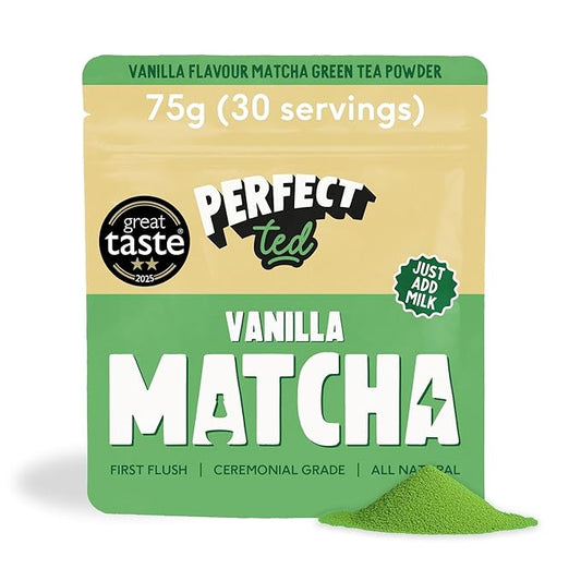 Perfect Ted Matcha Powder | Vanilla Bean Flavor 75g | Matcha Powder Ceremonial Grade | Single-Origin Uji, Japan | Matcha Green Tea Powder (30 Servings)