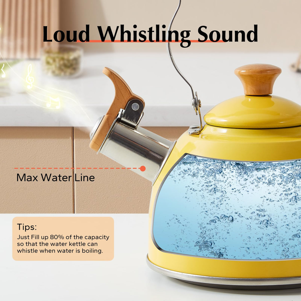 ROCKURWOK Whistling Tea Kettle, Tea Pot All Stovetop Safe, 1.6 Quart Yellow
