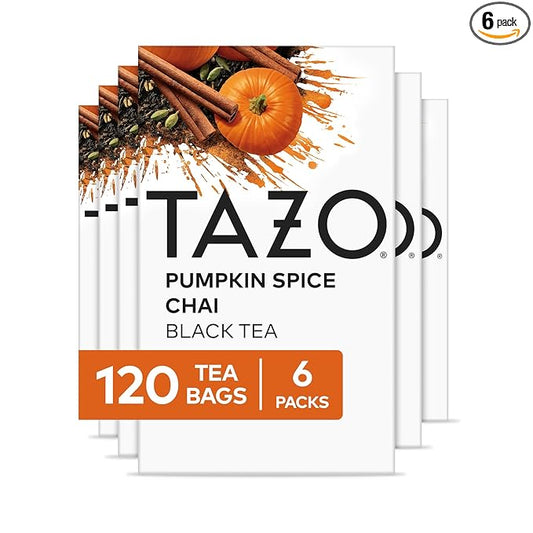 TAZO Pumpkin Spice Chai Tea Bags, Black Tea, Holiday Gift For Tea Lovers, 20ct (6pk)