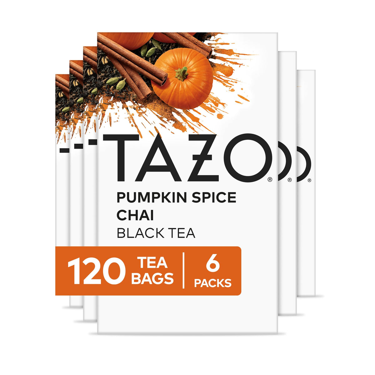 TAZO Pumpkin Spice Chai Tea Bags, Black Tea, Holiday Gift For Tea Lovers, 20ct (6pk)