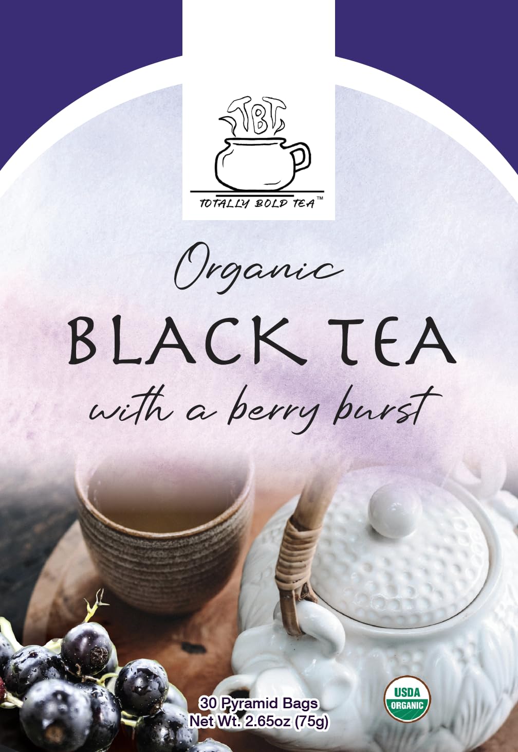 TBT - Totally Bold Tea - Organic Black Tea - Natural Energy - Caffeine - 30 pyramid whole leaf bags.