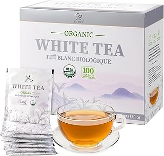 Soeos Organic White Tea, 100 Tea Bags, Individually Wrapped Teabags, Low Caffeine, Subtle Floral Aroma & Smooth Taste, Quality Tea for Everyday Brewing, Perfect for Hot or Iced Tea Lovers, 6.3oz (180g)