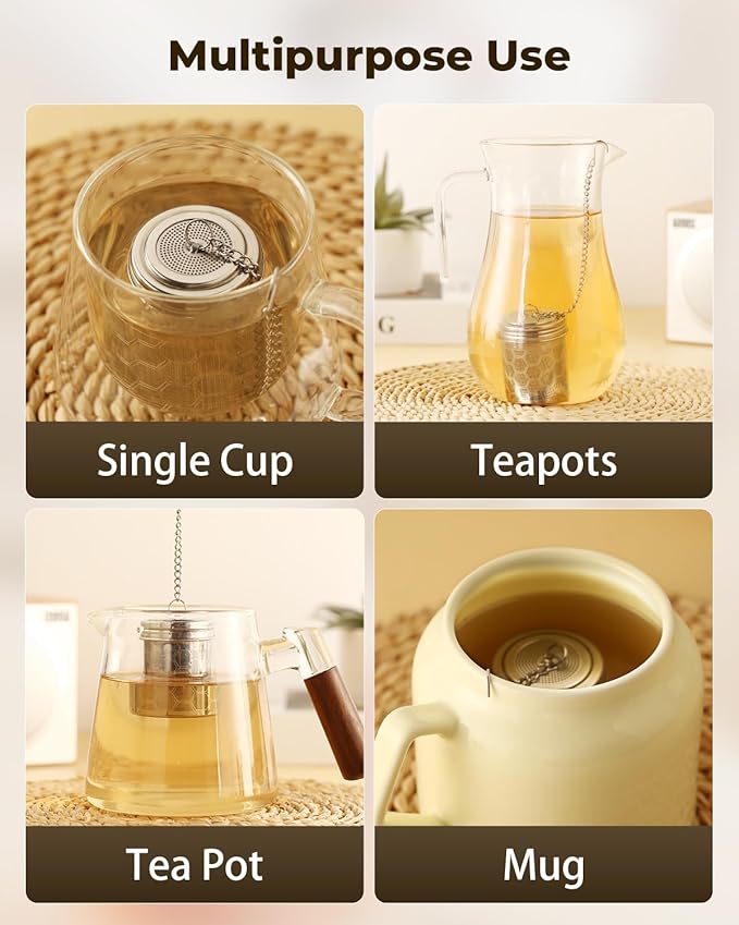 House Again 2 Pack Tea Strainers for Loose Tea, Extra Fine Mesh Tea Infuser, 304 Stainless Steel with Chain Hook