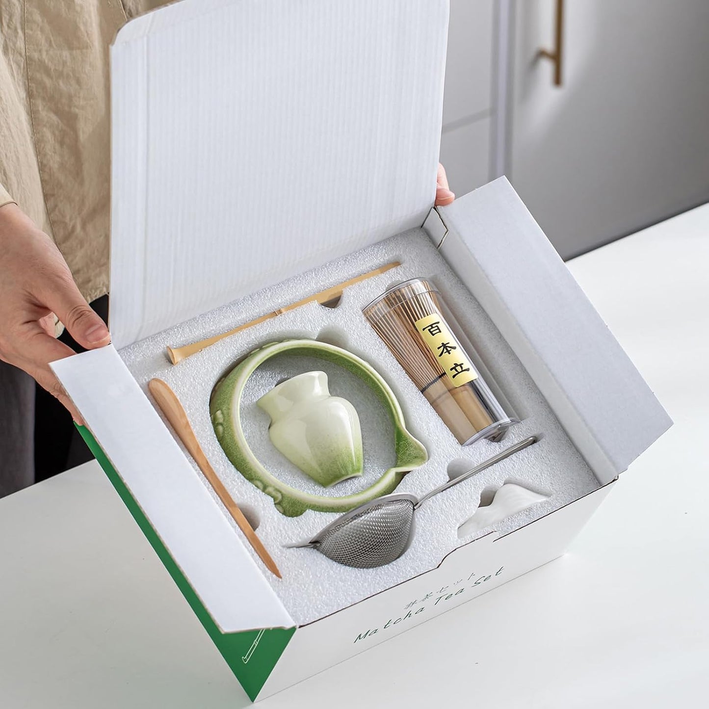 8 Pcs Matcha Whisk Set - Ceramic Matcha Making Kit, Perfect Gifts (Green) | Complete Ceramic Matcha Set, Ceremonial Matcha Tea Kit for Beginners &amp; Tea Lovers